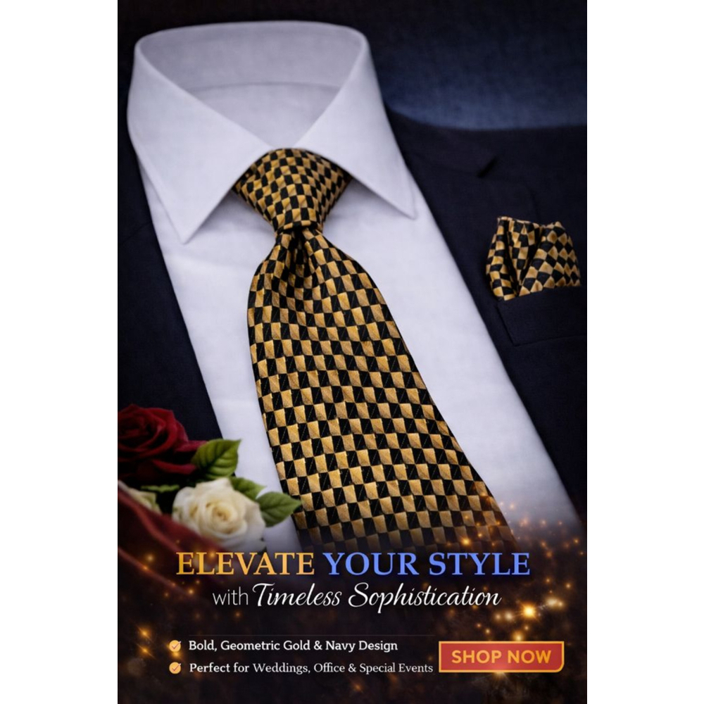 Zylos George Machado Gold Black Geometric Men's Tie